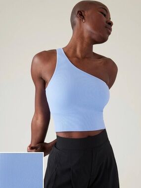 Athleta Aurora Seamless Ribbed One Shoulder Crop Tank Sky Blue XXS
